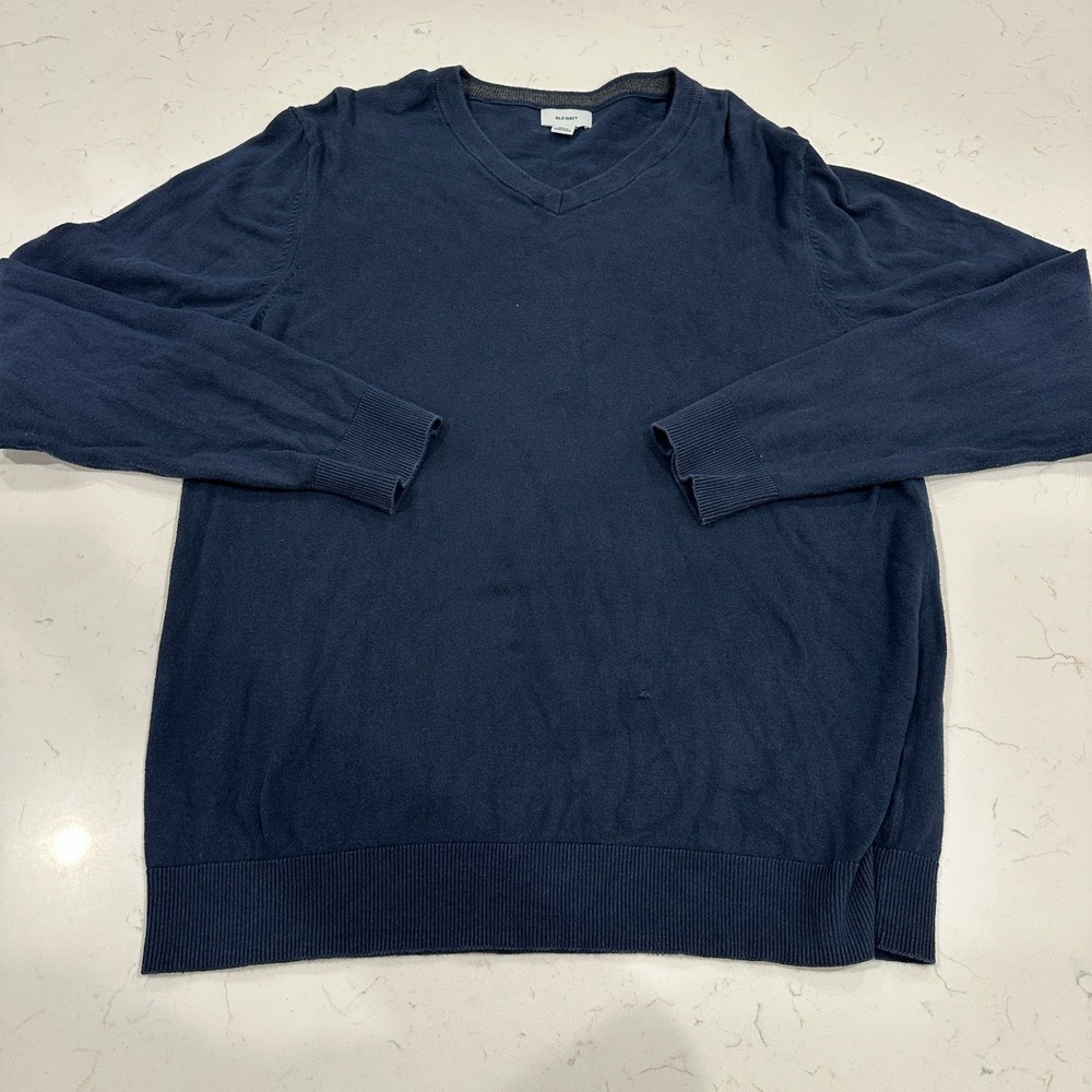 Old Navy Mens XL Blue V Neck Sweater Pullover Lightweight Stretch Knit